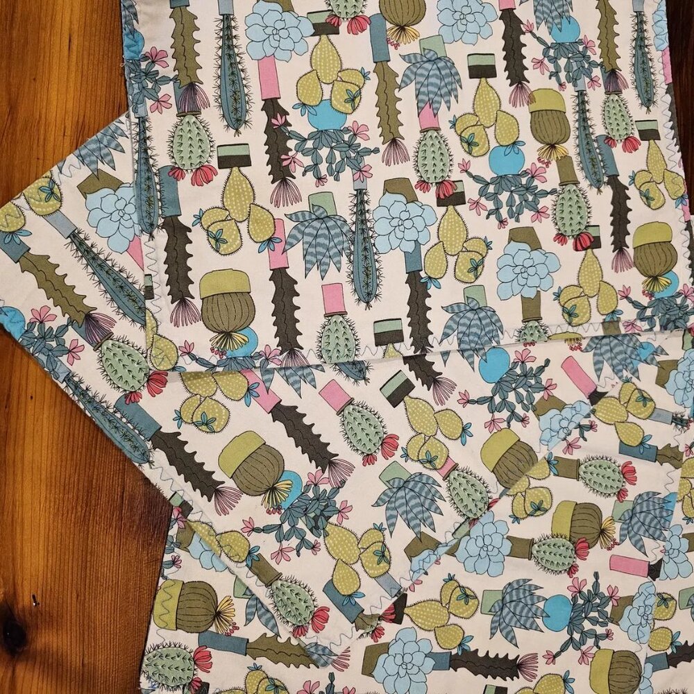 Set of 4 Handmade Quilted Placemats with Cactus Designs